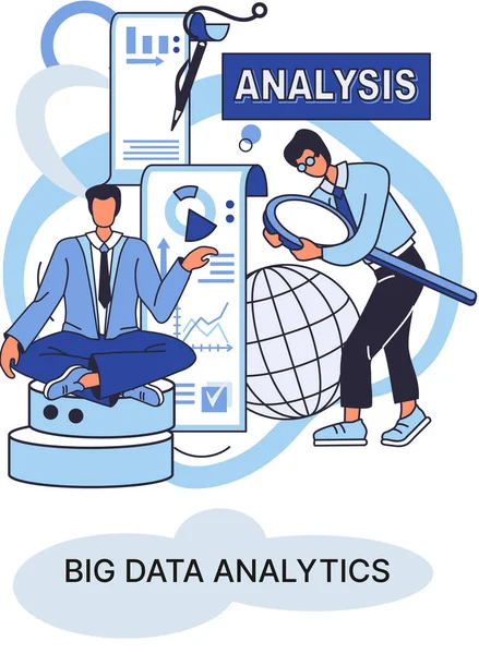 Analisi dei Big Data. Processo di analisi di fonti di dati complesse per un'efficace metafora delle decisioni aziendali — Vettoriale Stock