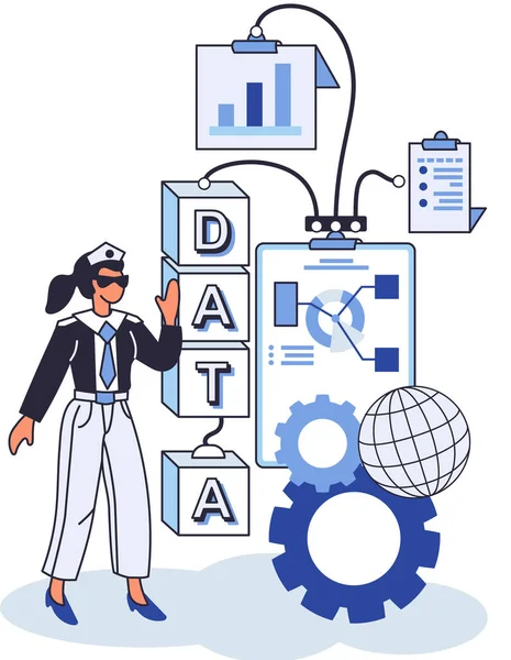 Metáfora de gerenciamento de dados, data center, proteção de negócios, armazenamento racional de informações, privacidade digital —  Vetores de Stock