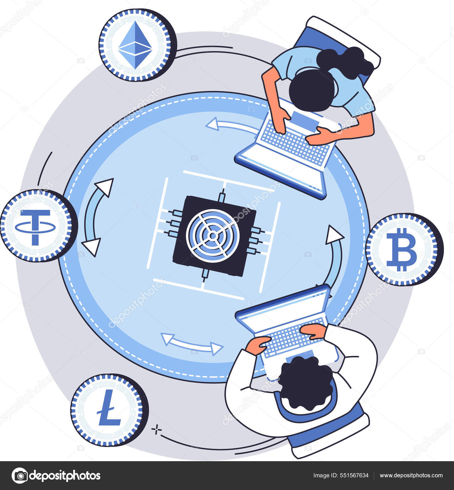 암호화 환전 플랫 폼 과 블록체인. 비트코인 채광, 교환 플랫 폼 투자 기술 스톡 벡터 - ©TopVector 551567634