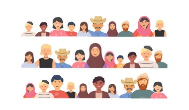 Bir arada duran çok ırklı bir grup insan, topluluk ve beraberlik kavramı çeşitlilik portresi