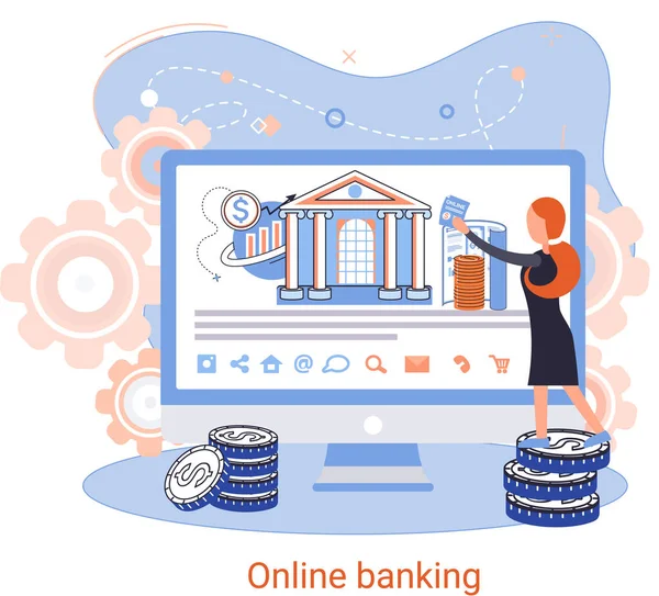 Plateforme bancaire en ligne, service bancaire à distance, concept de système de transaction en ligne pour paiement mobile — Image vectorielle