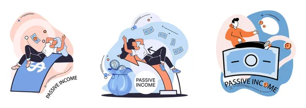 Métaphore passive du revenu, intérêts sur les dépôts, dividendes, investissement, monétisation en ligne. Profiter — Image vectorielle