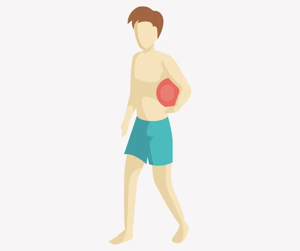 穿着泳裤的人手里拿着球。站着赤身裸体的全景 — 图库矢量图片