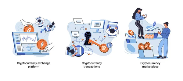 Cryptocurrency csere platform és blockchain. Bitcoin bányászat, csereplatform, befektetési technológia — Stock Vector