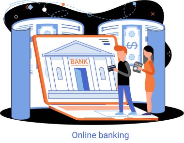 Çevrimiçi bankacılık platformu, uzak banka servisi, mobil ödeme için çevrimiçi işlem sistemi kavramı