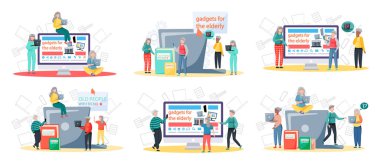 Yaşlılar telefon, oyun konsolu, bilgisayar, tablet ve dizüstü bilgisayar kullanarak yeni teknolojiler öğrenmeye çalışıyorlar.