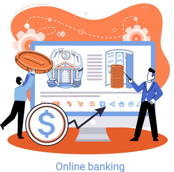 Online bankieren platform, remote bank service, online transactie systeem concept voor mobiele betaling — Stockvector