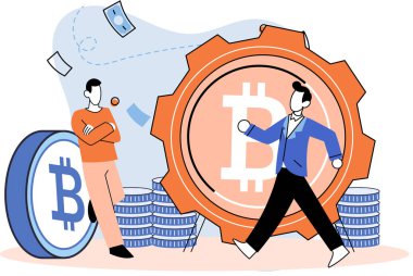 Kripto para bitcoin madencilik metaforu, engelleme zinciri teknolojisi. Siber bankacılık işlemleri