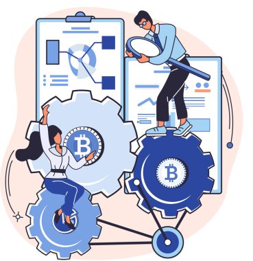 Kripto para bitcoin madencilik metaforu, engelleme zinciri teknolojisi. Siber bankacılık işlemleri