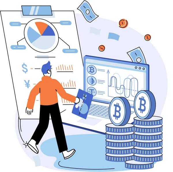 Conceito de mineração bitcoin, tecnologia de rede blockchain, oferta de moeda inicial e criptomoeda —  Vetores de Stock