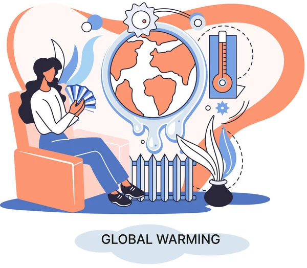 A globális felmelegedés metaforája, az emberi klímaváltozás, a kibocsátások elpusztítják a légkört és a levegőt, természeti katasztrófa — Stock Vector
