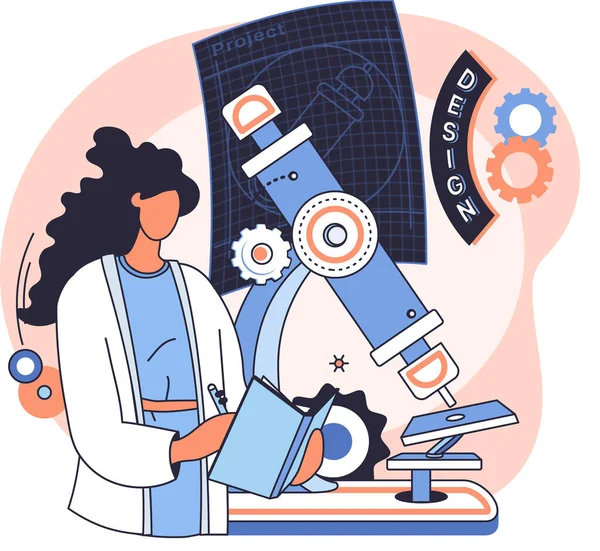 Metapher der medizinischen Forschung. Labordiagnostische Dienstleistungen. Wissenschaftler arbeiten mit Geräten und Mikroskop — Stockvektor
