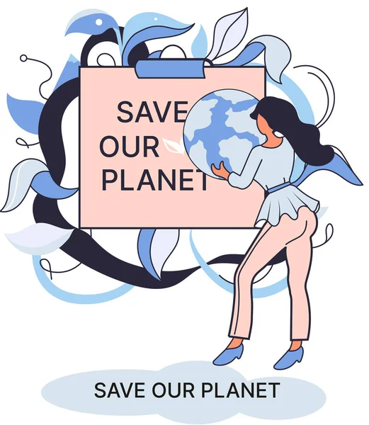 Salvar nuestro planeta metáfora ecológica Día de la Tierra, el amor por el hogar nativo. Jardinería sostenible energía renovable — Vector de stock