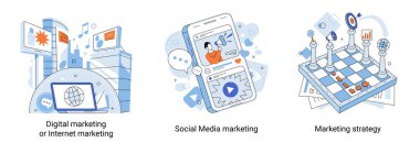 Sosyal medya, dijital pazarlama teknolojisi. İnternet metaforu ile reklam ve tanıtım ile çalışın