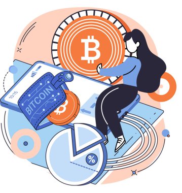 Kripto para bitcoin madencilik metaforu, engelleme zinciri teknolojisi. Siber bankacılık işlemleri