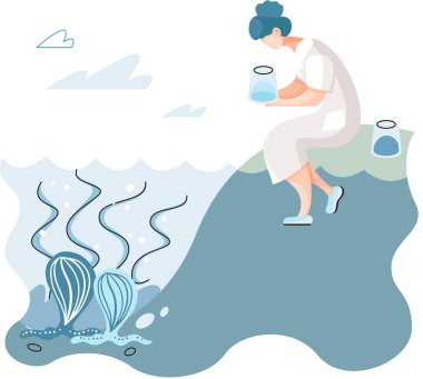 Laboratuvar asistanı su kaynaklarıyla deneyler yapıyor, gezegendeki çevreye etki ediyor.