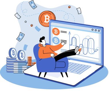 Kripto para bitcoin madencilik metaforu, engelleme zinciri teknolojisi. Siber bankacılık işlemleri