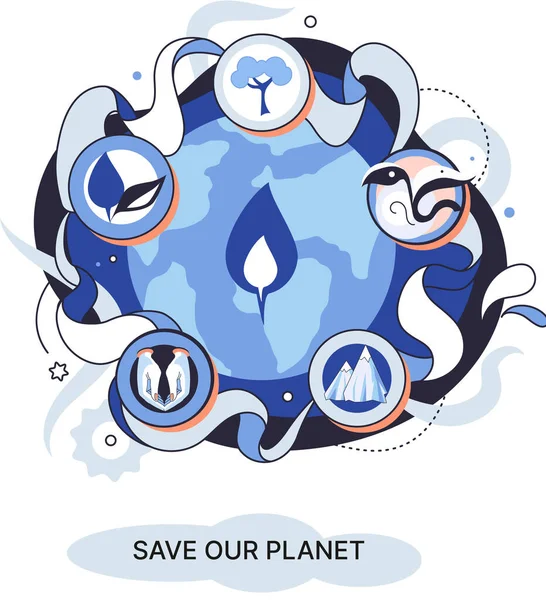 Salva il nostro pianeta metafora ecologica Giornata della Terra, l'amore per la casa natale. Giardinaggio sostenibile energie rinnovabili — Vettoriale Stock