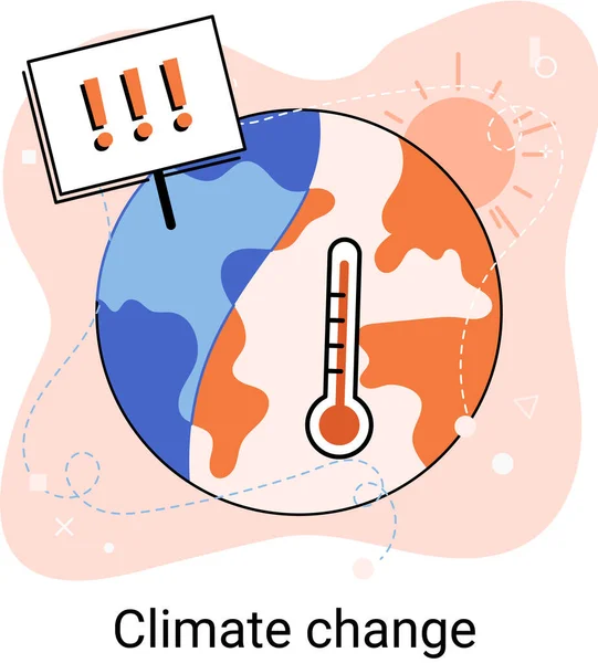 Globális felmelegedés, tengerszint emelkedés, bolygónk hőmérsékletének emelkedése. A Föld szenved az éghajlatváltozástól — Stock Vector