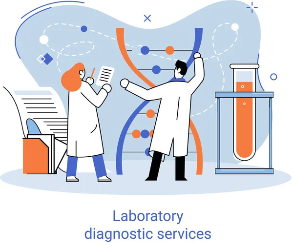 Serviços de diagnóstico laboratorial, pesquisa de indicadores de saúde, tratamento, exame médico na metáfora clínica —  Vetores de Stock