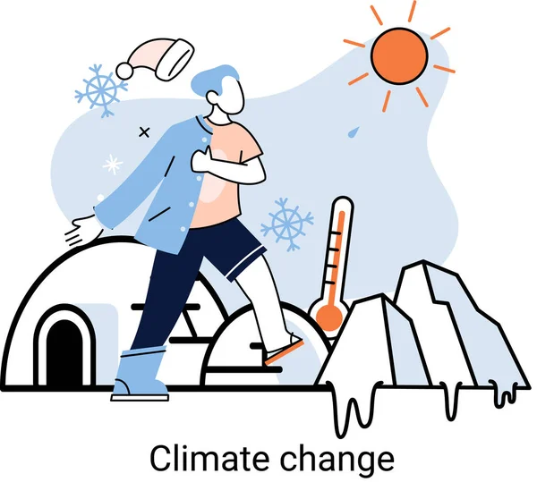 Změna klimatu a teploty vzduchu, tání ledovců. Vliv lidské činnosti na počasí a přírodu — Stockový vektor