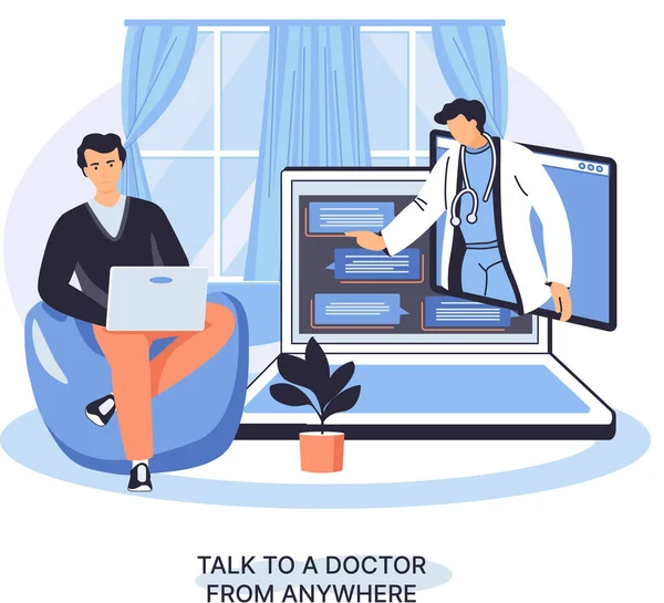 Servicios médicos en línea, sitio web de consultas y aplicaciones móviles, hable con el médico desde cualquier lugar — Archivo Imágenes Vectoriales