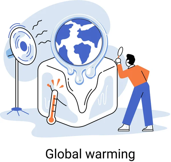 Mudanças climáticas, aumento da temperatura do planeta, aquecimento global. Salvando a Terra e os cuidados ambientais —  Vetores de Stock