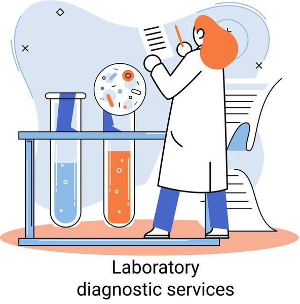 Лабораторні діагностичні послуги, дослідження показників здоров'я, лікування, медичний огляд метафори клініки — стоковий вектор