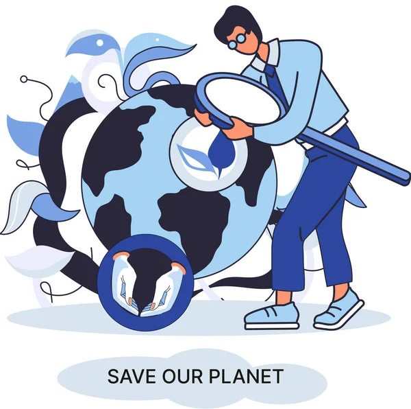Salvar nuestro planeta metáfora ecológica Día de la Tierra, el amor por el hogar nativo. Jardinería sostenible energía renovable — Vector de stock