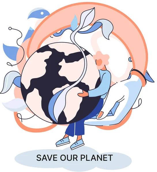Σώστε τον πλανήτη μας οικολογική μεταφορά Ημέρα της Γης, αγάπη για την πατρίδα μας. Βιώσιμη κηπουρική ανανεώσιμη ενέργεια — Διανυσματικό Αρχείο