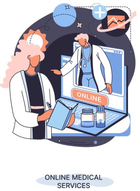 Çevrimiçi tıbbi hizmetler web sitesi ve mobil uygulamalar, profesyonel tıbbi danışma metaforu edinin