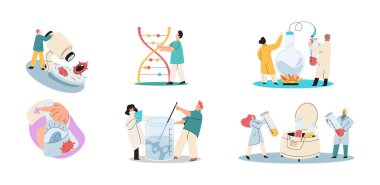 Antivirüs aşısı. Bilimsel araştırmaları yürüten bilim adamları laboratuvar asistanlarından oluşan bir takım test tüpü sahnesi hazırladılar.