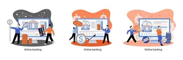 온라인 뱅킹 플랫 폼, 원격 은행 서비스, 모바일 결제를 위한 온라인 트랜잭션 시스템 개념 — 스톡 벡터