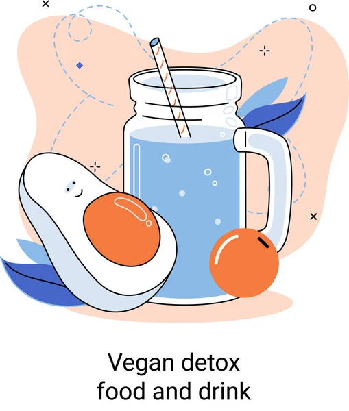 Organic vitamin drink as healthy diet cocktail for slimming tiny person. Vegan detox food and liquor metaphor — Stock Vector