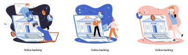 Çevrimiçi bankacılık platformu, uzak banka servisi, mobil ödeme için çevrimiçi işlem sistemi kavramı