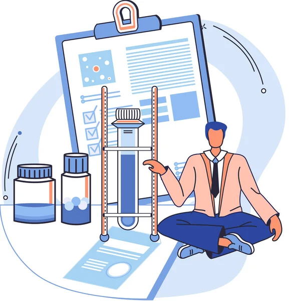 Scientist with flasks, microscope and medical equipment working on antiviral treatment development — Stock Vector