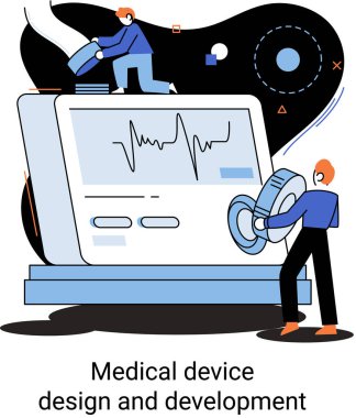 Bilimadamlarıyla birlikte tıbbi cihaz tasarımı ve geliştirme afişi araştırma yazılımı ve program geliştirir
