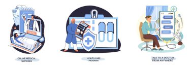 Gezici tıp. Çevrimiçi tıbbi hizmetler metaforu, sağlık hizmetleri programı, her yerden doktorla konuşun.