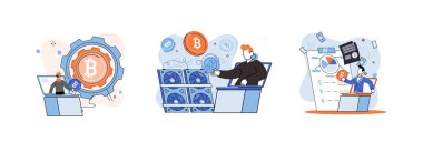 Kripto para bitcoin madencilik metaforu, engelleme zinciri teknolojisi. Siber bankacılık işlemleri