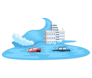 Eriyen buzullar, küresel ısınma, deniz seviyesi gülü ve sular altında kalmış şehirler, arabalar ve evler suya batıyor