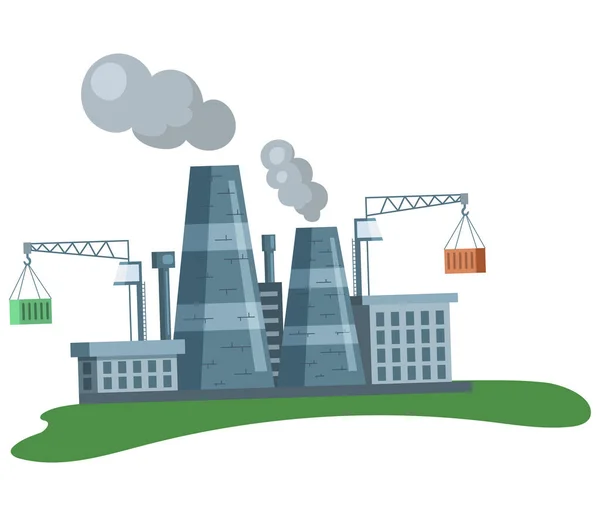 Fabrik mit rauchenden Pfeifen Verarbeitungsanlage, Zementunternehmen. Konzept zur industriellen Umweltverschmutzung — Stockvektor
