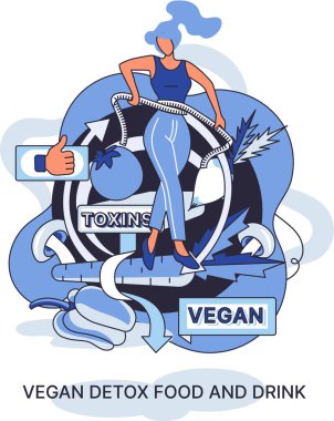 Fitness yaşam tarzı ve beslenme konsepti. Sağlıklı detoks vegan yiyecek ve içecek, zayıflatmak için diyet