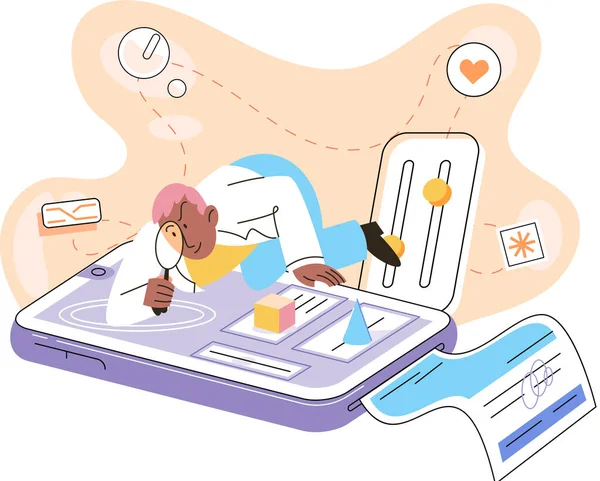 Çevrimiçi tıbbi hizmetler mobil uygulama, danışma ve reçeteli ilaç, teşhis metaforu, e-sağlık