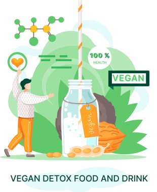 Fitness yaşam tarzı ve beslenme metaforu. Sağlıklı detoks vegan yiyecek ve içecek, zayıflamak için vejetaryen diyeti