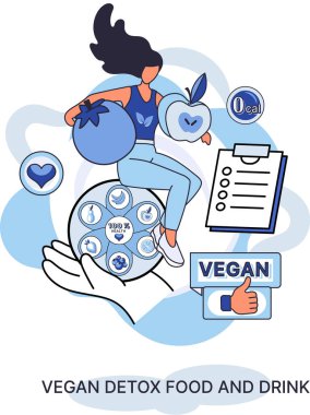 Fitness yaşam tarzı ve beslenme metaforu. Sağlıklı detoks vegan yiyecek ve içecek, zayıflamak için vejetaryen diyeti