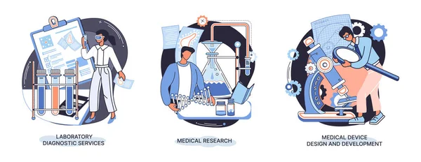 Медицинские исследования. Услуги лабораторной диагностики, проектирования и разработки медицинских приборов — стоковый вектор