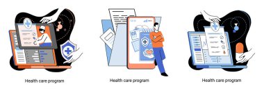 Sağlık hizmetleri programı, çevrimiçi sağlık hizmetleri, koruma ilaçları, sağlık sigortası, teletıp metaforu