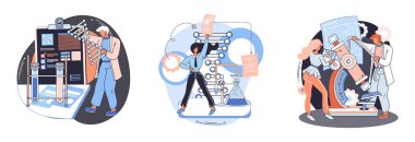 Tıbbi araştırma. Laboratuvar teşhis hizmetleri, tıbbi cihaz tasarımı ve geliştirme sahneleri metafor oluşturdu