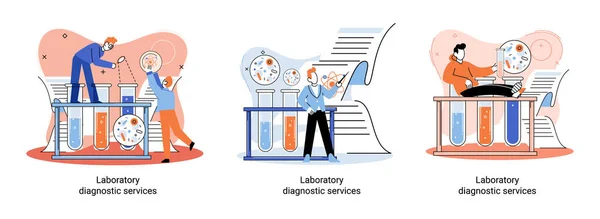 Лабораторні діагностичні послуги, дослідження показників здоров'я, лікування, медичний огляд метафори клініки — стоковий вектор