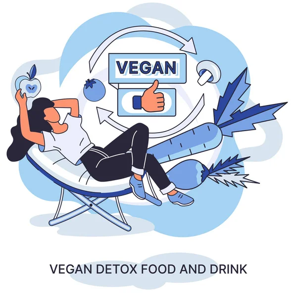 Girl drinks detox drink. Fitness lifestyle and nutrition concept. Healthy detox vegan food, diet — Stok Vektör